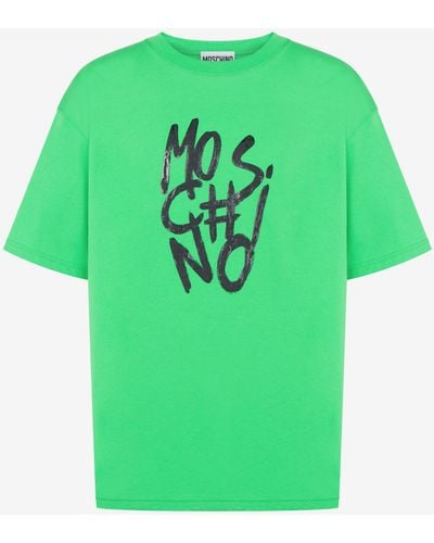 Moschino T-shirt In Jersey Organico Scribble Logo - Verde