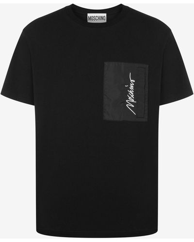 Moschino T-shirt In Jersey Stretch Logo Embroidery - Nero