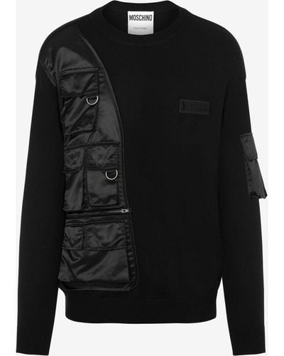 Moschino Pullover In Lana Multipocket Details - Nero