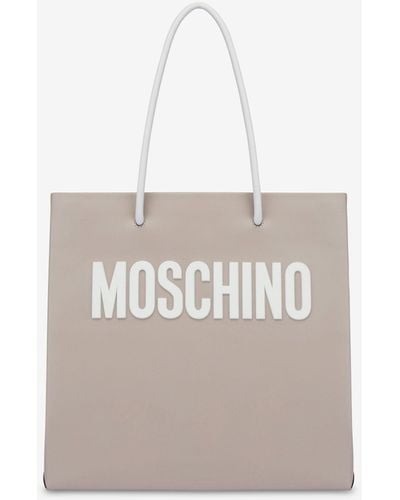 Moschino Lettering Logo Calfskin Shopper - White