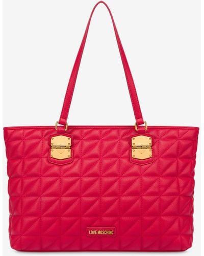 Moschino Click Heart Quilted Shopper - Red