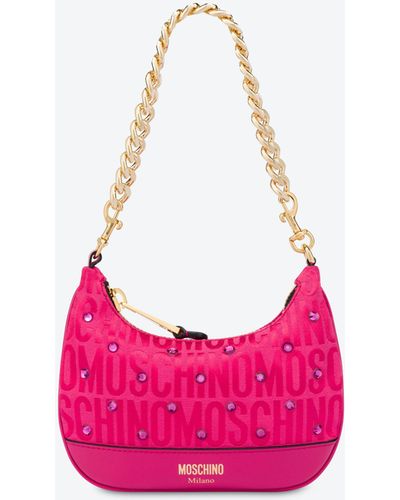 Moschino Allover Logo Mini Bag With Rhinestones - Pink