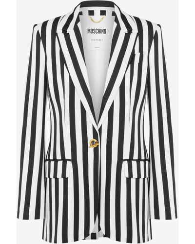 Moschino Giacca In Cady Archive Stripes - Bianco