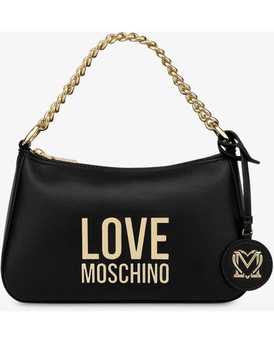 Moschino Gold Metal Logo Small Hobo Bag - White