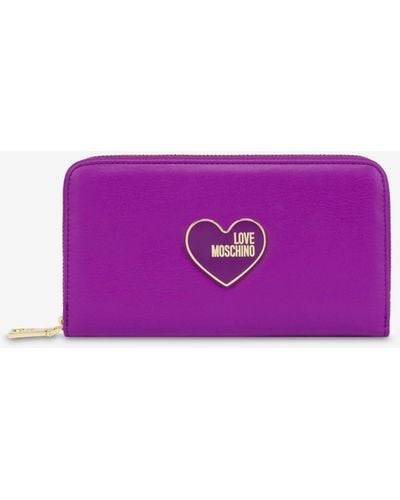 Moschino Enamelled Heart Zip-around Wallet - Purple