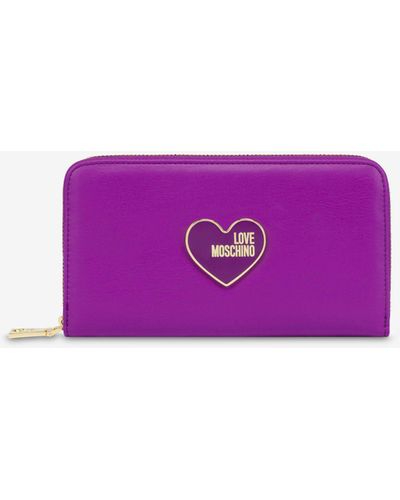 Moschino Enameled Heart Zip-around Wallet - Purple