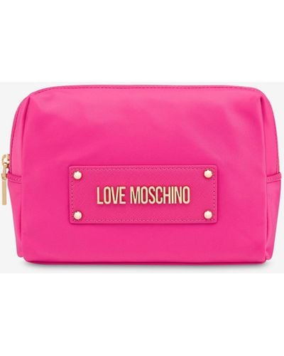 Moschino Beauty Case In Nylon Lettering Logo - Rosa