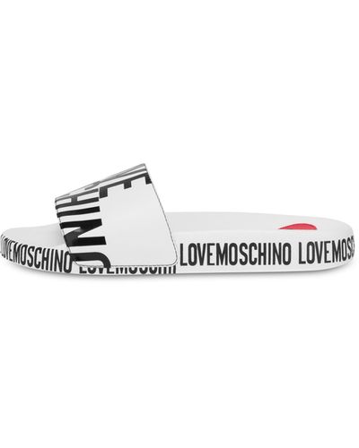 Moschino Logo Pool Slides - White
