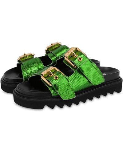 Moschino Lizard Print Calfskin Sandals With Buckles - Green