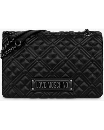 Moschino Lettering Logo Quilted Shoulder Bag - Black