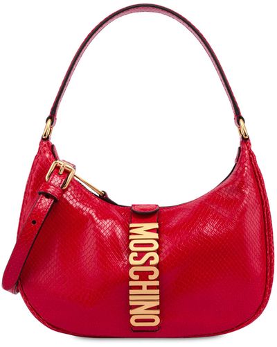 Moschino Hobo Bag With Belt Python Print - Red