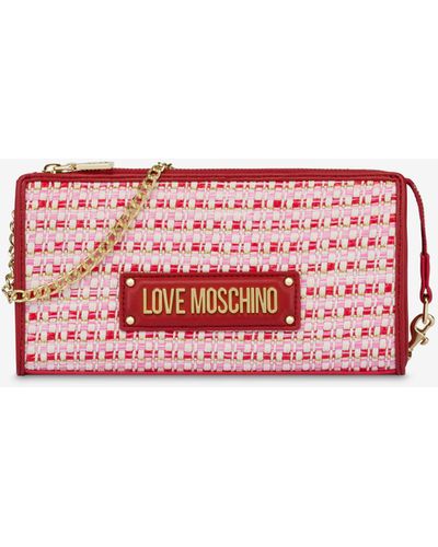 Moschino Raffia Clutch With Chain - Red