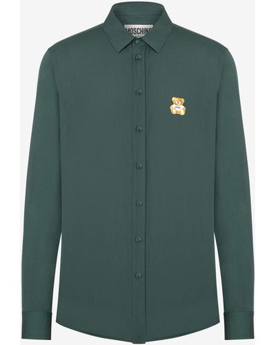 Moschino Camicia In Popeline Teddy Patch - Verde