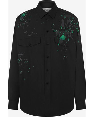 Moschino Camicia In Popeline Painted Effect - Nero