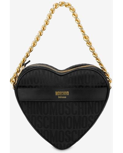 Moschino Allover Logo Nylon Heart Bag - Black