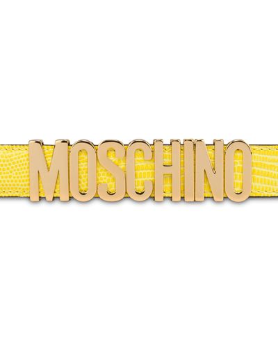 Moschino Ceinture En Cuir De Veau Téju Logo Lettering - Jaune
