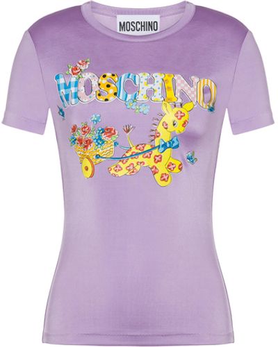 Moschino T-shirt En Jersey Stretch Logo Animaux Calicot - Violet