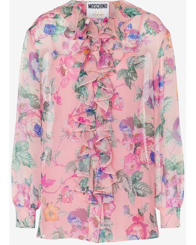 Moschino Camicia In Chiffon Flowers Print - Rosa