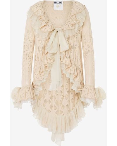 Moschino Cotton Cardigan With Ruches - Natural