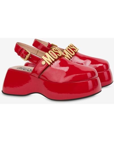 Moschino Maxi Lettering Wedge Mules - Red