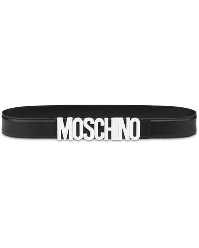 Moschino Lettering Logo Calfskin Belt - Black