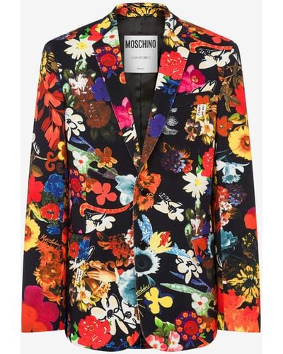 Moschino Allover Flowers Bull Jacket - Red