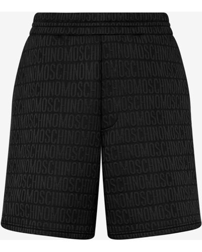 Moschino All-over Logo Jacquard Fleece Bermuda Shorts - Black