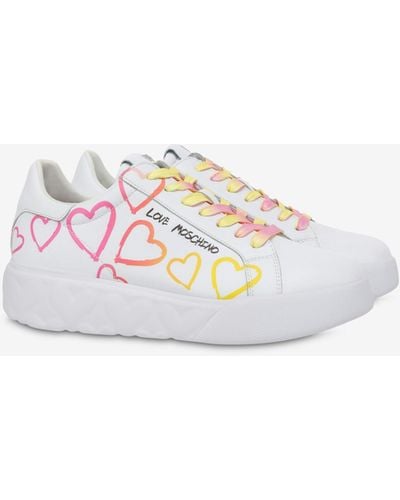 Moschino Heart Love Calfskin Sneakers - White