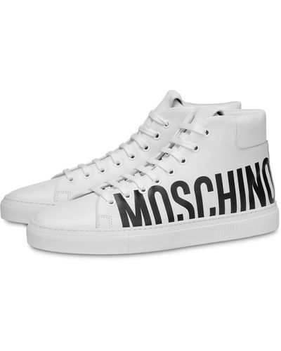 Moschino Leather High Sneakers With Logo - White
