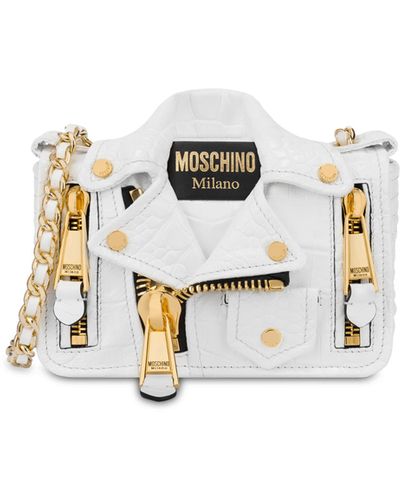 Moschino Small Biker Bag With Croco Print - White