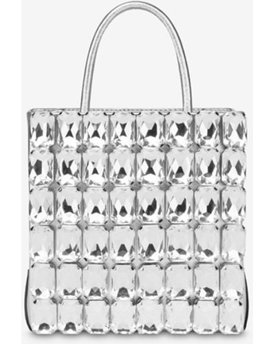 Moschino Small Laminated Shopper With Jewel Stones - White