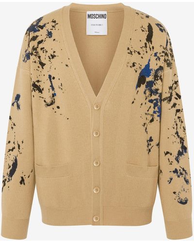 Moschino Painted Effect Wool Cardigan - Natural