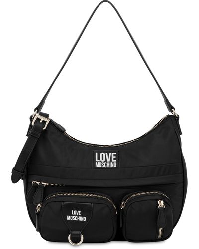 Moschino Multi Pockets Nylon Hobo Bag - Black