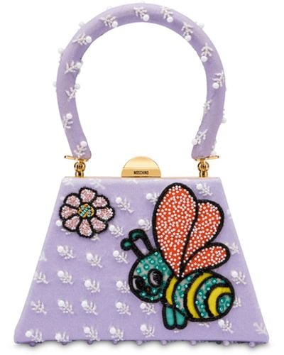 Moschino Bee Embroidery Trapeze Bag - Purple