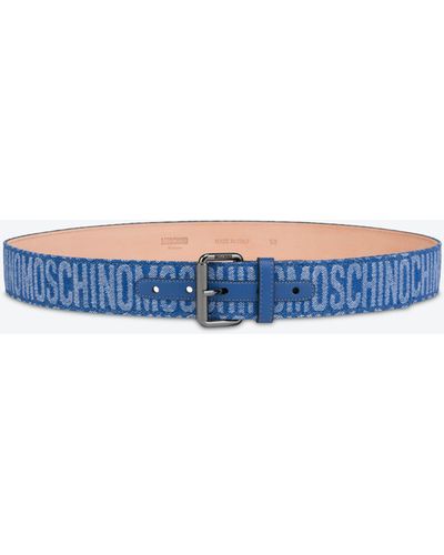 Moschino Cintura In Denim Allover Logo - Blu