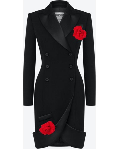 Moschino Tuxedo Grain De Poudre Wool Dress - Black