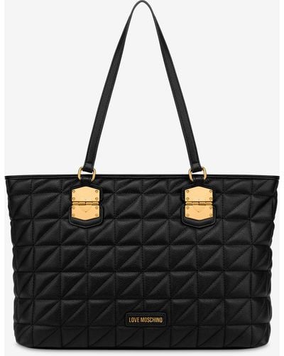 Love Moschino Click Heart Quilted Shopper - Black