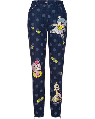 Moschino Animal Patch Polka Dots Denim Trousers - Blue