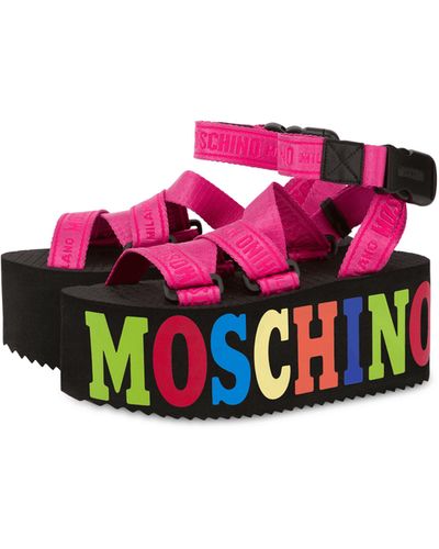 Moschino Logo Tape Wedge Sandals - Pink