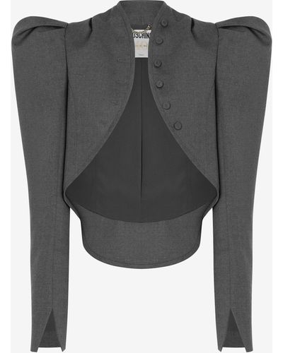 Moschino Veste Cropped En Toile De Laine - Gris