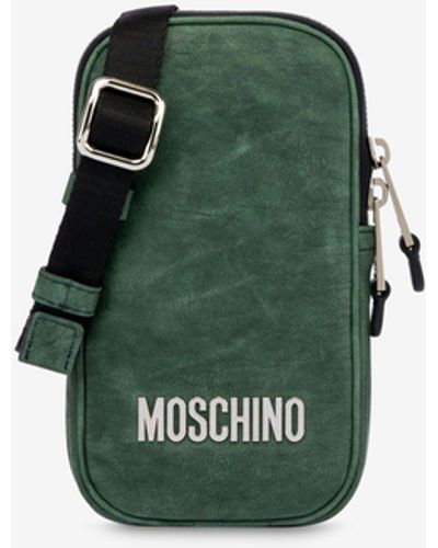 Moschino Washed Nappa Leather Phone Pouch - Green