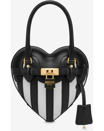 Moschino Heartbeat Striped Calfskin Bag - Black