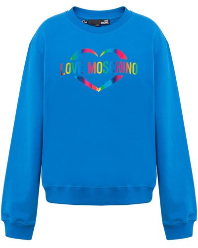 Moschino Sweatshirt Aus Baumwollstretch Mit Glänzendem, Buntem Herz-logo - Blau