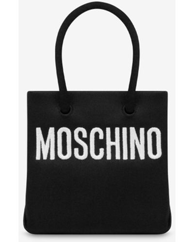 Moschino Mini Shopper In Raso Logo Embroidery - Nero