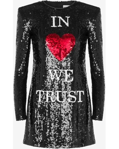 Moschino Robe Pailletée In Love We Trust - Rouge