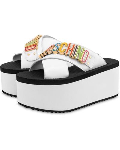 Moschino Multicolor Lettering Wedge Sandals - White