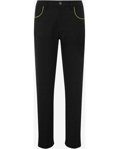 Moschino Allover Logo Cotton And Viscose Blend Trousers - Black