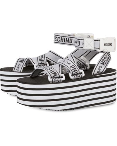 Moschino Striped Platform Wedge Sandals - White