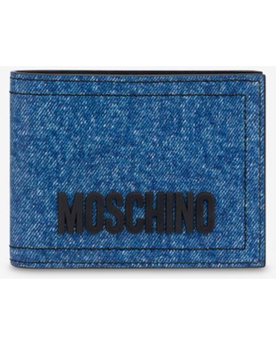 Moschino Portafoglio Flap In Nappa Denim Print - Blu