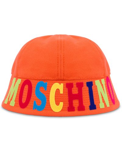 Moschino Cappello In Canvas Multicolor Logo - Arancione